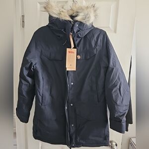 Fjallraven Women's Black Nuuk Parka with Faux Fur Removeable Hood, Size Small